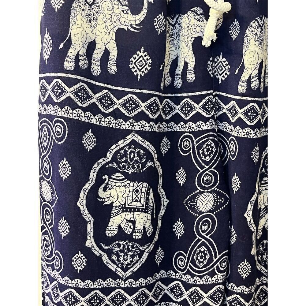 Unisex Harem Pants L Blue Geometric Elephant Bohemian Hippie Tapered Earthy Y2K - Picture 3 of 10